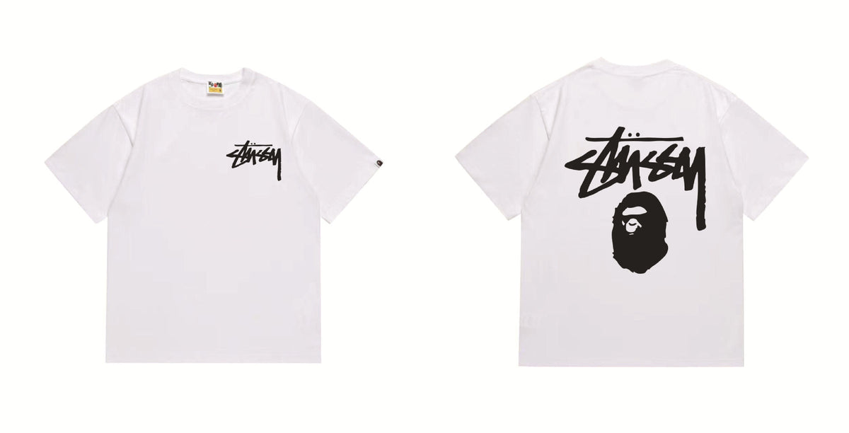 Bape X Stussy Ape Head Shark Multi‑Graphic Cotton Tee Multi‑Style