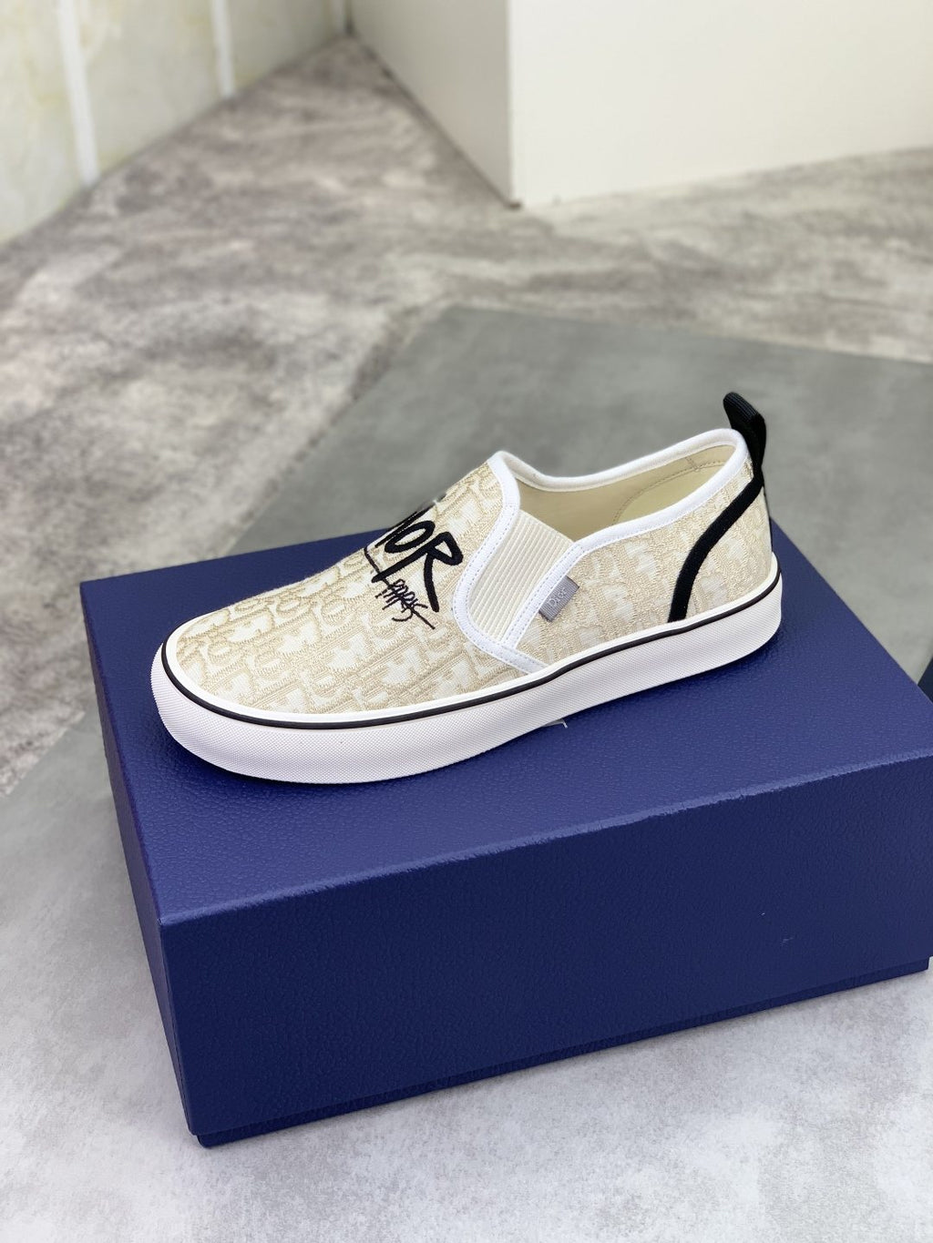 Dior Ivory Canvas Slip-On Sneakers